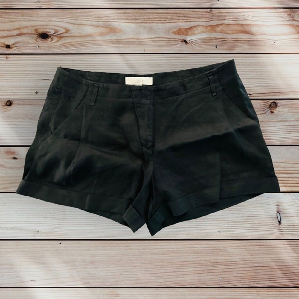 B6‎ LOFT 100% linen black shorts women's size 8